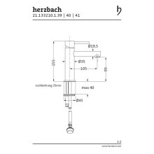 Herzbach DESIGN IX PVD Einhebel-Waschtisch-Einlochbatterie ohne Ablaufgarnitur S-Size Copper