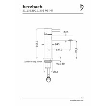 Herzbach DESIGN IX PVD Waschtisch-Einlochbatterie ohne Ablauf M-Size Copper