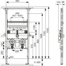 TECEprofil Waschtischmodul Bauhöhe 1120 mm inkl. 2 Montageblöcke f. Wasserzähler