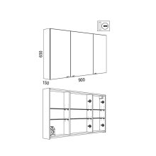 Salgar ALLIANCE Spiegelschrank 900 3 Spiegeltüren mit seitlichem LED-Licht