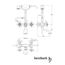 Herzbach ANAIS CLASSIC Wannenfüll- und Brausebatterie Aufputz mit Kreuz-Betätigungen chrom