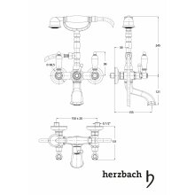 Herzbach ANAIS CLASSIC Wannenfüll- und Brausebatterie Aufputz mit Stilgriff-Betätigungen chrom