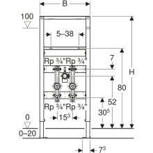 Geberit Duofix Waschtisch-Element 1120 mm für Standarmatur mit 2 Wasserzählerstecken