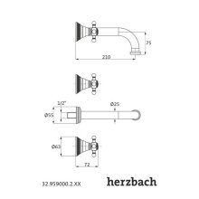 Herzbach ANAIS CLASSIC Waschtisch-Brückenbatterie mit Kreuzgriff-Betätigungen chrom