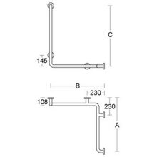 PBA Duschhandlauf 660mm mit Brausehalterstange Links