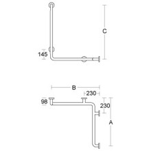 PBA Duschhandlauf 660mm mit Brausehalterstange Rechts E-Stahl satiniert