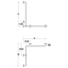 PBA Duschhandlauf 760mm mit Brausehalterstange Links E-Stahl poliert