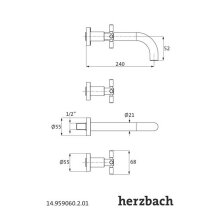 Herzbach STILO Wandbrücke UP Farbset 3 Blenden rund, Ausladung 240mm Chrom