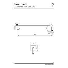 Herzbach DESIGN IX PVD Wandarm seven square für Regenbrause 450mm Copper