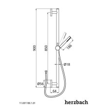 Herzbach Dusch-Wandstangenset round - 900mm Stabhandbrause messing