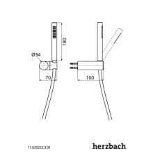 Herzbach Wannenset mit Konushalter ( beweglich ) & Stabhandbrause round 1600