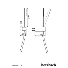 Herzbach Wannenset mit Konushalter square 1250 Stabhandbrause messing