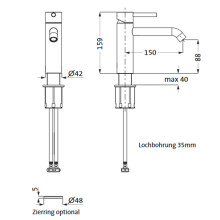 Herzbach DEEP Grey Waschtisch-Einlochbatterie M-Size 150 mm