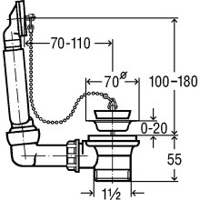 Viega Ab- und Überlaufgarnitur für Spülen, mit Kettenhalter 11/2 x70mm