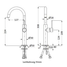 Herzbach DEEP White Waschtisch-Einlochbatterie slim L-Size mit erhöhtem Schaft