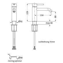 Herzbach DEEP White Waschtisch-Einlochbatterie M-Size 150 mm