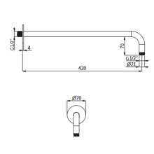 Herzbach DEEP White Wandarm für Regenbrause seven round 420 mm