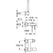 Grohe Wannen-Hebelmischer Eurocube Wandmontage mit Brausegarnitur VC