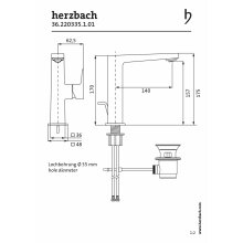 Herzbach CEO Waschtisch-Einlochbatterie L-Size, chrom