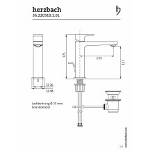 Herzbach CEO Waschtisch-Einlochbatterie M-Size, Edelstahl