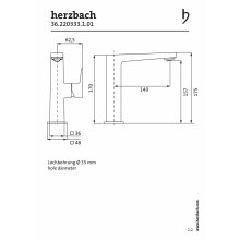 Herzbach CEO Waschtisch-Einlochbatterie L-Size ohne Ablaufgarnitur , chrom