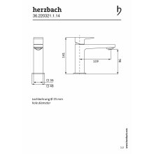 Herzbach CEO Waschtisch-Einlochbatterie S-Size ohne Ablaufgarnitur, Edelstahl