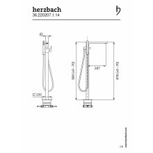 Herzbach CEO Wanneneinlaufsäule bodenstehend, Edelstahl