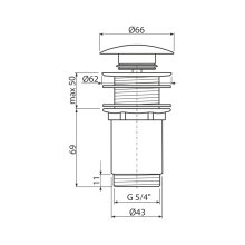 alcadrain Click - Clack 5/4" Ganzmetal ohne Überlauf, Großer Stopfen Weiß, für die Waschbecken aus Kunststoff und Glas