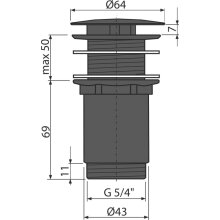 alcadrain Click - Clack 5/4" Ganzmetal, Großer nicht verschließbarer Stopfen, für die Waschbecken ohne Überlauf, Schwarz-Matt