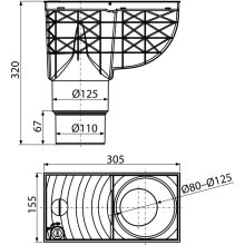 Universal-Regensinkkasten 300×155/125/110 mm Abgang senkrecht, Schwarz