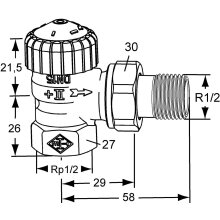 IMI Heimeier V-exakt II Thermostatventil-UT Rotguss vernickelt, Eckform 1/2