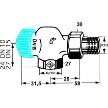 IMI Heimeier Thermostatventil-Unterteil RG vern. Axial m. ger. Widerstand 1/2