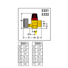 Membran-Sicherheitsventile 1/2", für Heizung, mit Manometer-Anschluss