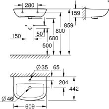 Grohe Waschtisch Bau Keramik m 1 HL wandhängend 609x442mm alpinweiß