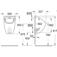 Grohe Urinal Bau Keramik Spülm. 1 Ltr Ansch v u Zu- u Abl verd we