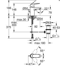 Grohe EHM WT Eurosmart C mit Zugstangen-Ablaufgarnitur verchromt