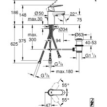 Grohe EHM WT Eurosmart C ND Eurosmart C mit Zugstangen-Ablaufgarnitur verchromt