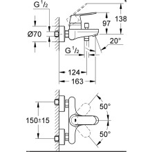 Grohe Einhandmischer Wanne Eurosmart C Wandmontage verchromt