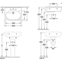 V+B Waschtisch O. NOVO m HL m Überlauf oval 650x510mm weiß