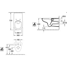 V+B Wand-Tiefspül-WC Vita O. NOVO randlos längerer Zulauf 360x700mm weiß