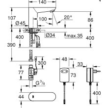 Grohe Waschtischaramtur Euroeco CE IR-Elektronik mit Steckertrafo 230V VC