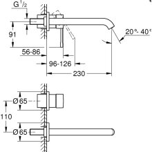 GROHE 2-Loch-WT-Wandbatterie Essence 29193_1 FMS Ausladung 230mm chrom