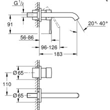 GROHE 2-L-WT-Wandbatt. Essence 29192_1 FMS Ausladung 183mm hard graphite