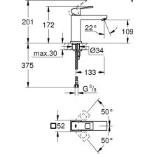 Grohe Einhandmischer Waschtisch Eurocube ohne Ablaufgarnitur M-Size, verchromt