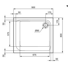 IS S100 Acryl Brausewanne 900x800x35mm weiß