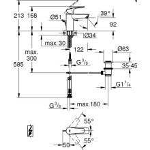 Grohe EHM Waschtisch Eurosmart ND S-S. m Excenter 11/4 verchromt