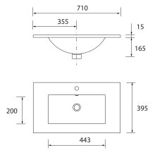 Salgar Waschtisch Tiefe 40 IBERIA 710 ohne Siphon und Clickerabfluss PORZELLAN WEIß 710 x 20 x 395 mm