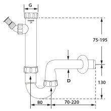 PP-Kugelverschlußsiphon 1 1/2" &  1 1/4", DN 32, weiss mit einem Geräteanschluss 1", 3/4" & 3/8"