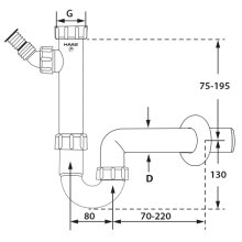 PP-Kugelverschlußsiphon 1 1/2" & 1 1/4", DN 40, weiss mit einem Geräteanschluss 1", 3/4" & 3/8"