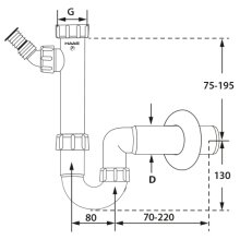 PP-Kugelverschlußsiphon 1 1/2" & 1 1/4", DN 50, weiss mit einem Geräteanschluss 1", 3/4" & 3/8"